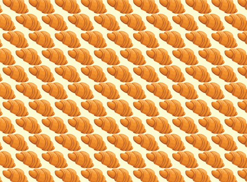 seamless pattern of golden brown croissants flaky bakery treats background