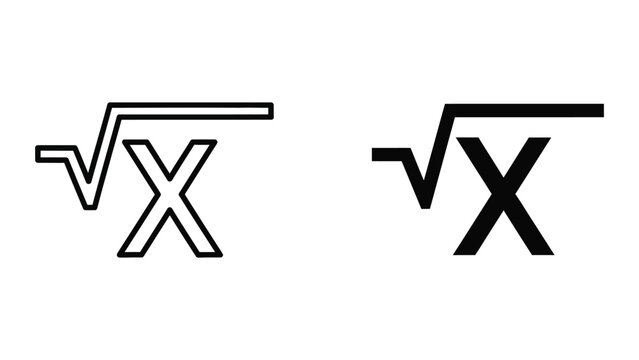 Square root of x mathematical symbol vector icon set with outline and solid black fill for education