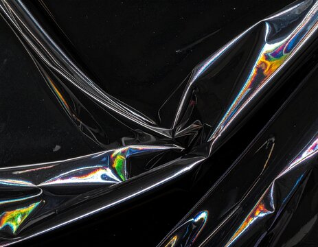 shiny cellophane plastic background texture isolated on black background