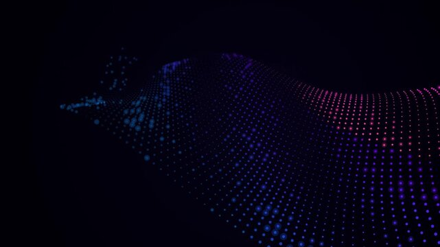 Abstract glowing particle wave digital terrain science background loop flowing landscape of blue and purple particles forming an undulating surface in a dark digital environment excellent