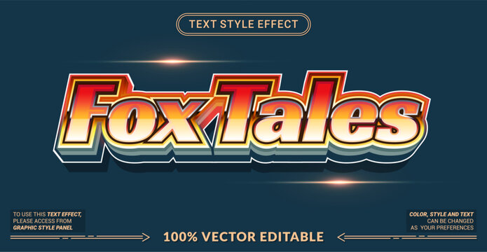 Fox Tales Editable Text Effect Vector Bold 3D Typography. ideal for logos, posters, sports, branding, headlines, and bold promotions.