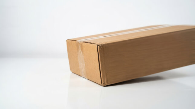 Cardboard box same day delivery with sealed packaging on white background