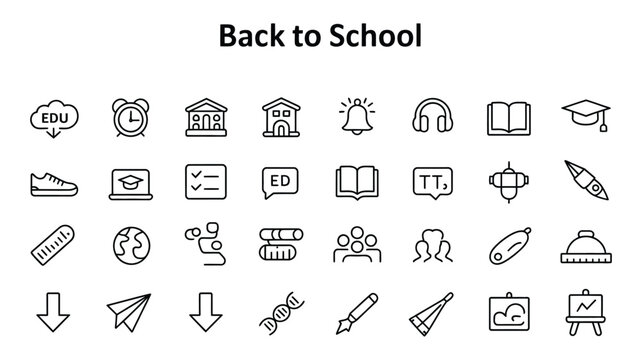 Back to School Education Icon Set with Classroom, Learning and School Supply Symbols