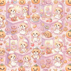 Naklejka premium A seamless pattern featuring a cute dog.