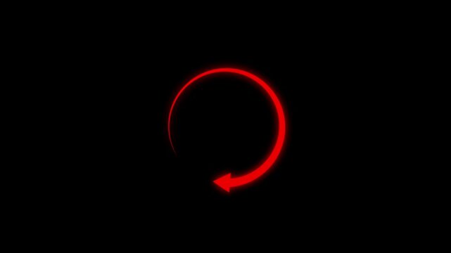 Animated white circular arrow icon on a black background, representing refresh, reload, or cycle function.Motion graphics .4k