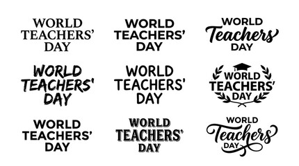 Obraz premium Set of World Teachers' Day typography logos and decorative text designs.