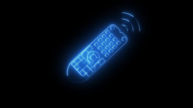 Neon blue color Remote control icon isolated on black background. tv remote icon. Entertainment and Wireless Device Control Content for Creators.