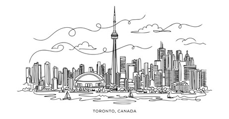 Fototapeta premium Toronto Canada Skyline Landmark Continuous One Line Art Vector Illustration