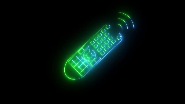 Neon Remote control icon isolated on black background. tv remote icon. Entertainment and Wireless Device Control Content for Creators.