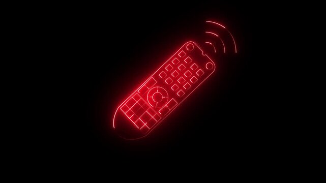Neon red color Remote control icon isolated on black background. tv remote icon. Entertainment and Wireless Device Control Content for Creators.