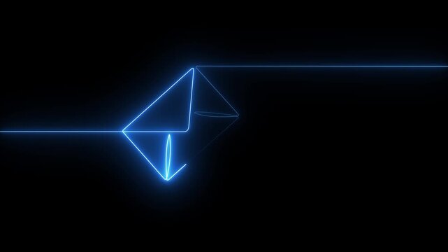 glowing neon message box icon animation video notice receive massage animated sign symbol on black background. neon mail envelope icon animated on black background. 4k