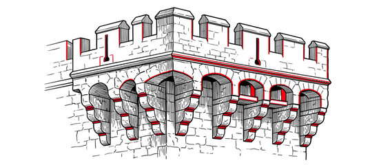 Medieval Castle Turret Corner with Crenellations Isolated © oka