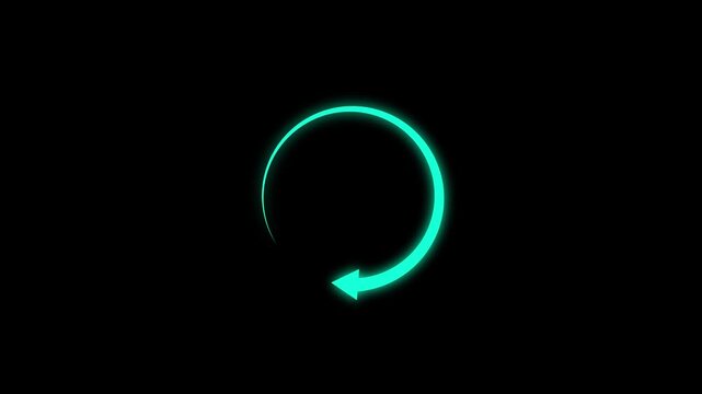 Animated white circular arrow icon on a black background, representing refresh, reload, or cycle function.Motion graphics .4k