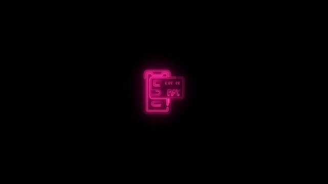 Neon Mobile Payment Animation with Glowing Smartphone and Digital Wallet Card Interface for Fintech Online Banking Cashless Transaction and Modern Financial Technology