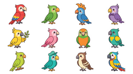 Obraz premium Colorful Cartoon Birds Illustration Set.
