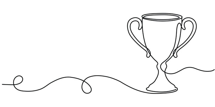 Winner trophy cup in continuous single line art for professional sport achievement award. Editable stroke illustration.