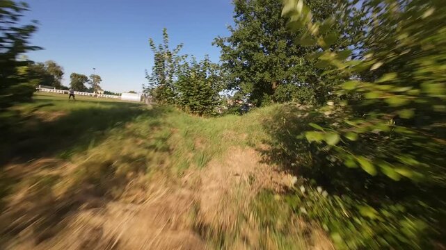 FPV drone on the sports field
