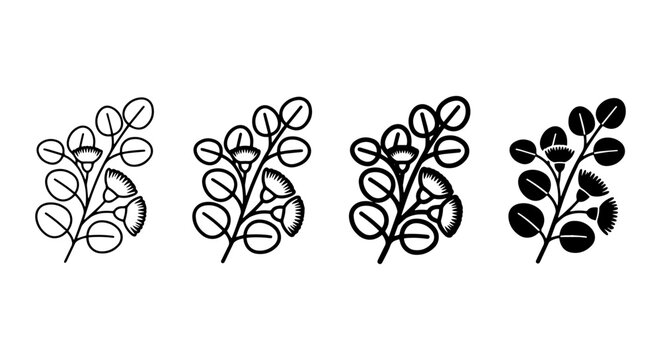Moringa Leaf Vector Icons, Organic Plant Branch Illustrations, Botanical Elements Set