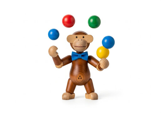 Wooden monkey toy juggling colorful balls