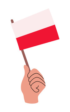 Poland flag held in a human hand. Polish flag vector illustration isolated on white. Ready for national celebration, travel, culture, education, and patriotic design.