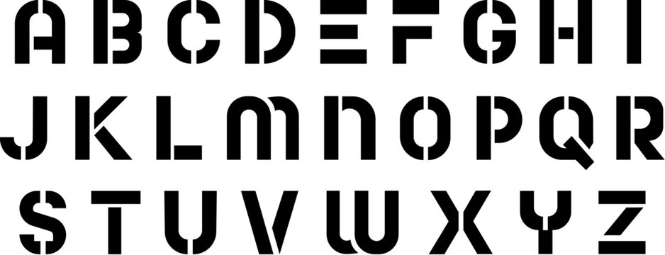 Typography Bold Geometric Stencil Alphabet A-Z Black 