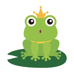 Fototapeta premium Cute Frog Prince Sitting on Lily Pad Vector Character, Fairytale Prince Frog Illustration