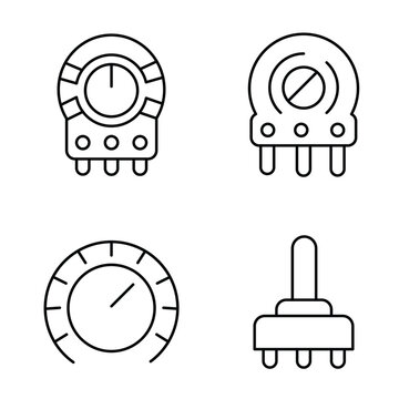 Linear icons collection of electronic components like rotary knobs and adjustable resistors.