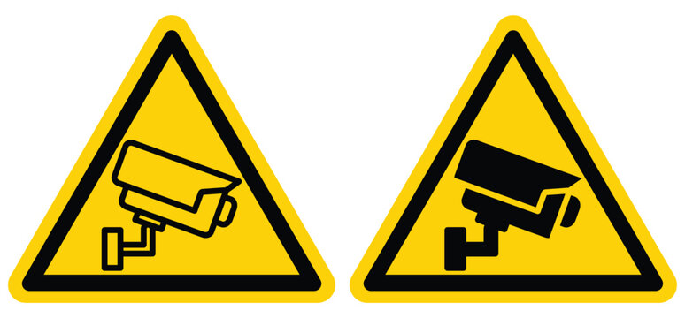 Warning Signs for Surveillance Cameras in Yellow Triangle Design