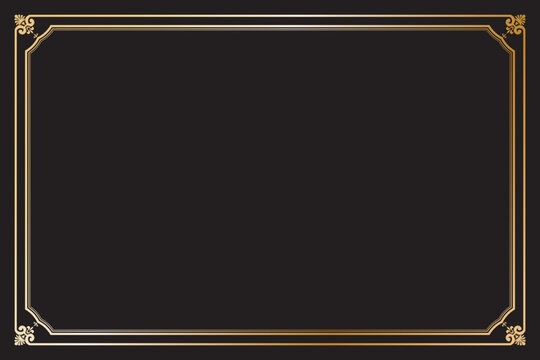 Elements of ornate vintage frames. Border gradient gold on black classic swirls. Design print for greeting cards, wedding invitations, restaurant menu, royal certificates. Set 8

