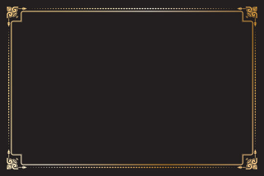 Elements of ornate vintage frames. Border gradient gold on black classic swirls. Design print for greeting cards, wedding invitations, restaurant menu, royal certificates. Set 7
