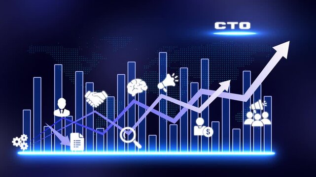 Chief Technology Officer CTO Business Technology Strategy with Innovation, Digital Transformation, Rising Performance Graph and Corporate Growth