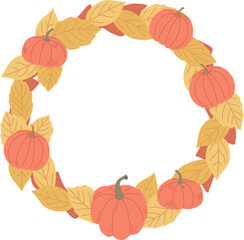Fototapeta premium Pumpkin Wreath Frame Autumn Cartoon