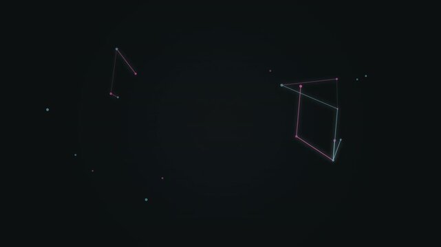 Flickering node network firing data packets over black seamless loop