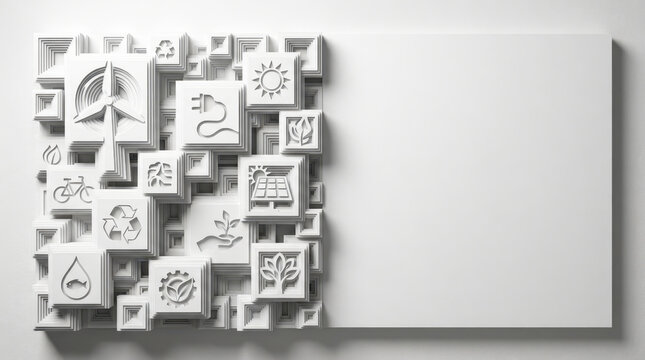 Stacked Paper Boxes with Clean Energy Symbols