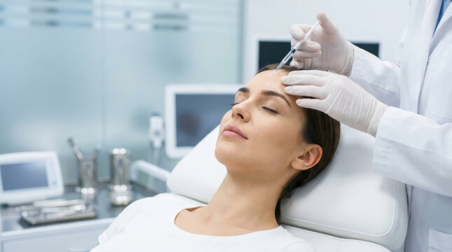 Woman Receiving Botox Injection in Forehead