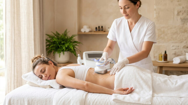 Woman Receiving Body Contouring Massage Treatment
