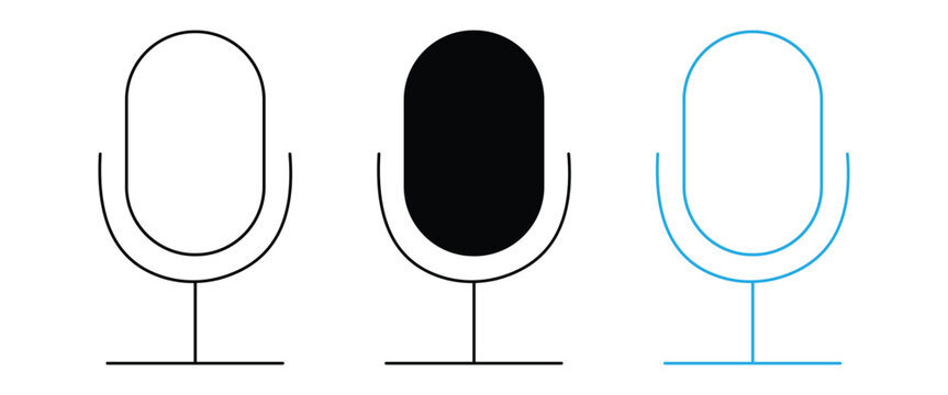 Microphone vector icon set isolated on white background, retro mic outline and silhouette symbol collection for podcast, voice recording, and audio UI design