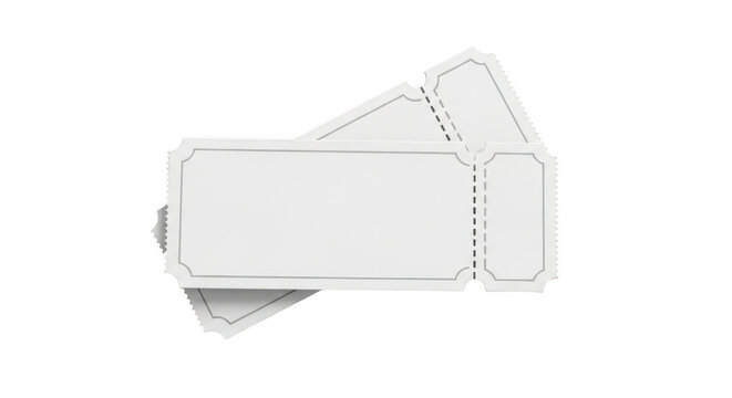 Two blank paper tickets isolated on transparent background