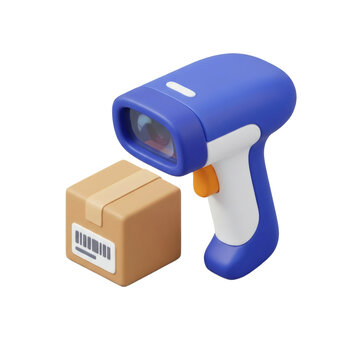 3d barcode scanner scanning a cardboard box parcel for delivery