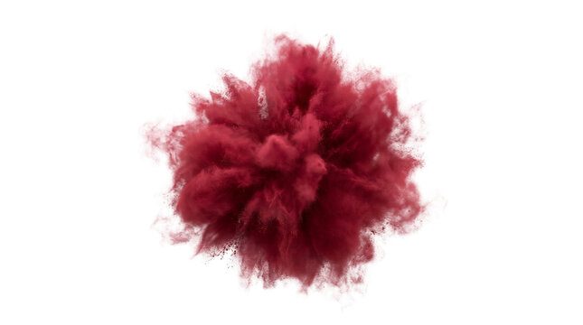 Crimson velvet dust particle explosion cloud expanding outward for fashion design cosmetic backdrop visual effect on transparent background