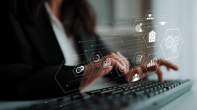 Business management system showing teamwork, productivity, and planning. Management supports goal, management tracks progress, management improves teamwork, and enhances productivity. Marrow