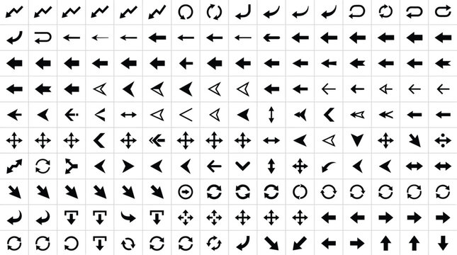 Grid of small black arrows and pointing symbols for interface design