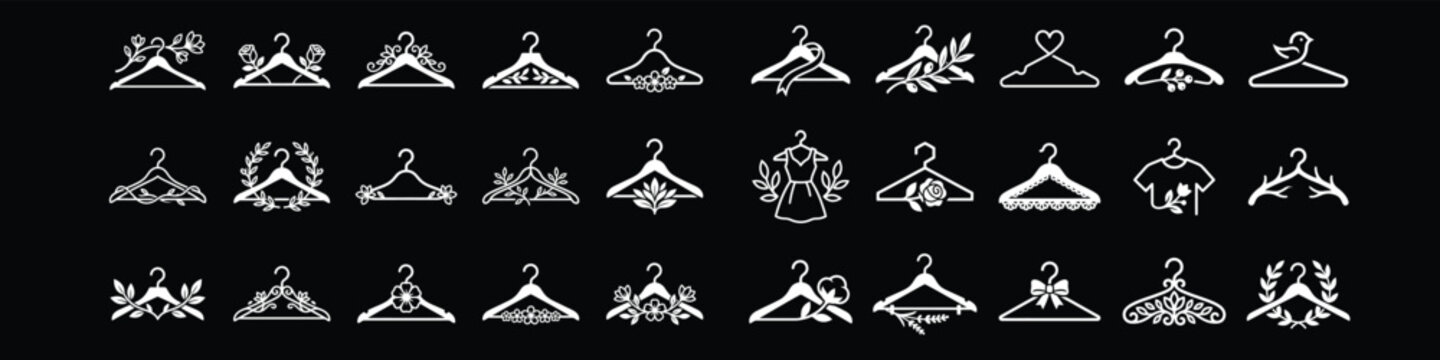 A collection of decorative clothing hanger icons on black background