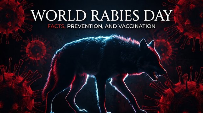 Wild canine wolf silhouette with rabies virus cells for World Rabies Day awareness