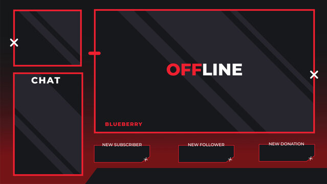 Futuristic Red Live Stream Pack Overlay Background Banner, Dynamic Webcam Frame Chat Box Presentation Backdrop Vector Design