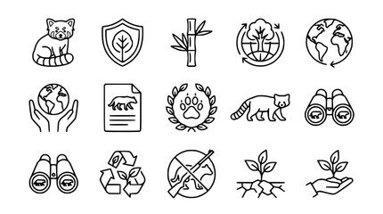 Fototapeta premium Red Panda Icons Set: Wildlife, Nature, Ecology, Conservation, Bamboo, Earth