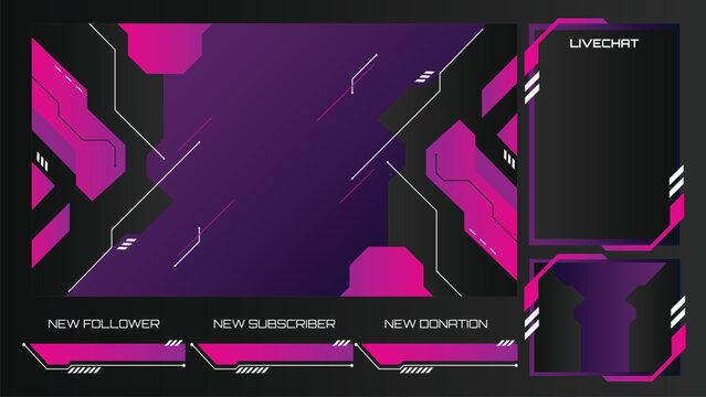 Dynamic Live Streaming Purple Background For Twitch, Futuristic Banner Cyber Overlay Header Gaming Tournament Layout Asset