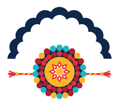 Colorful floral rakhi bracelet with beaded wristband and arch ornament on dark background vector illustration