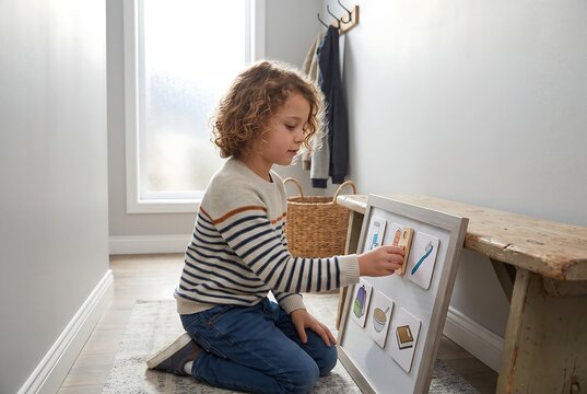 Child Following Visual Activity Schedule For Independent Learning
