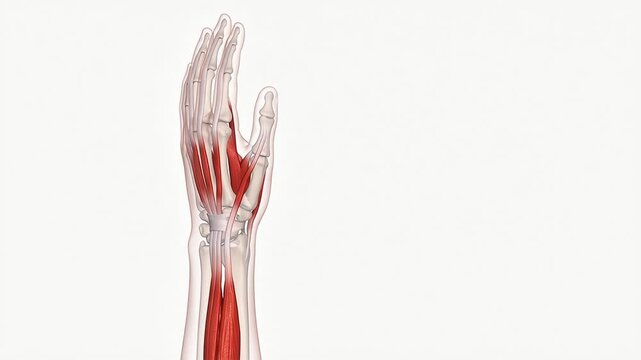 3D Medical Illustration of Human Forearm Muscles Flexing to Form a Fist